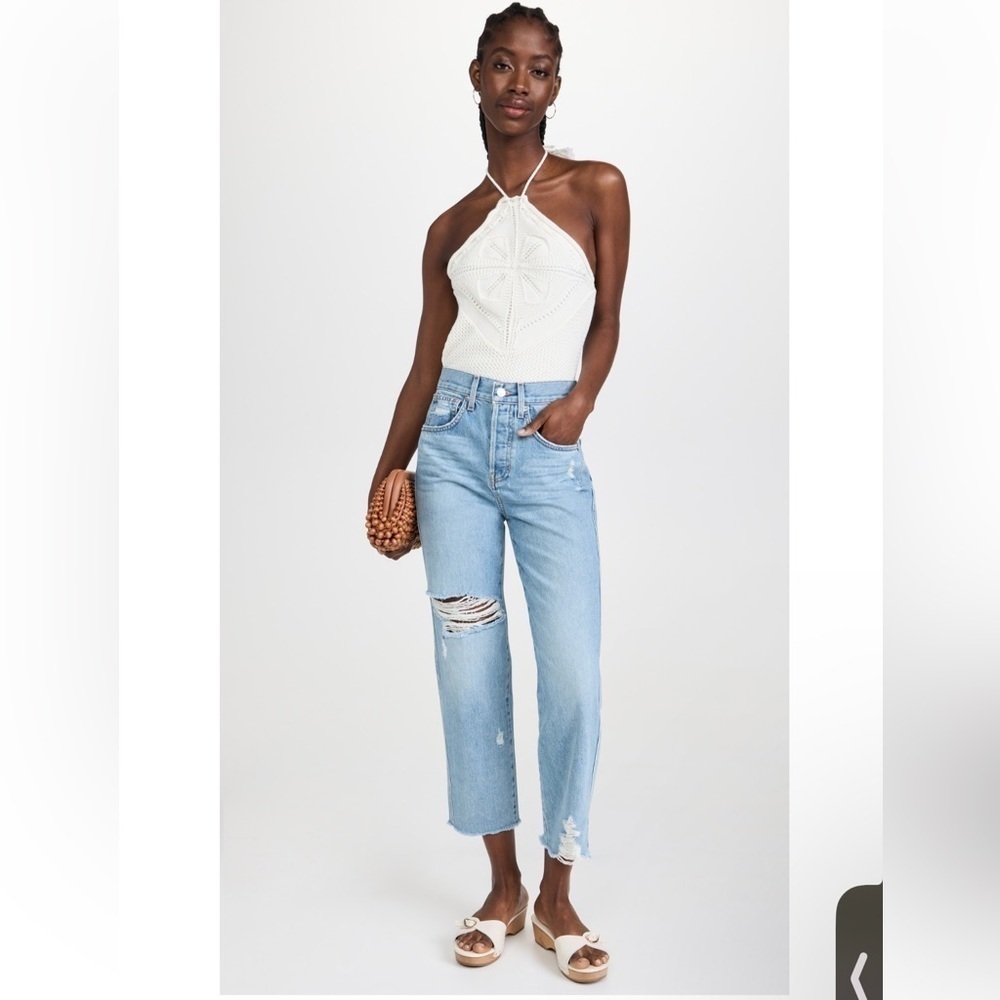 NEW Veronica Beard Blake Crop Classic Ripped High Waist Straight Leg Jeans sz 26